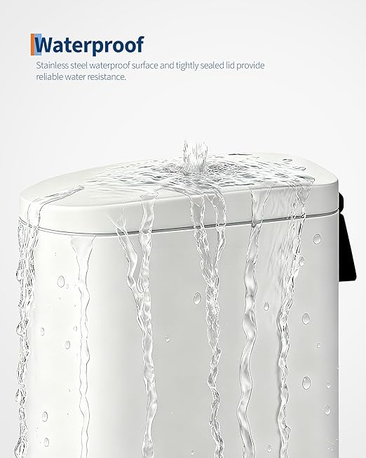 Garvee Slim 13 Gallon Trash Can with Lid, Step-on Metal Kitchen Garbage Bin with Lid & Inner Bucket, Rustproof Design, Soft-Close Lid & Rear Handle for Easy Use, Creamy White