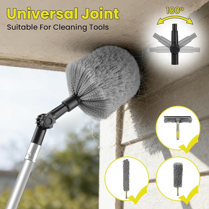 26FT High Ceiling Duster Kits with 5-20 Ft Extension Pole, Fan Blade Cleaner, Cobweb Duster, Window Squeegee Kit, Spider Web Brush for High Window, Interior Roof