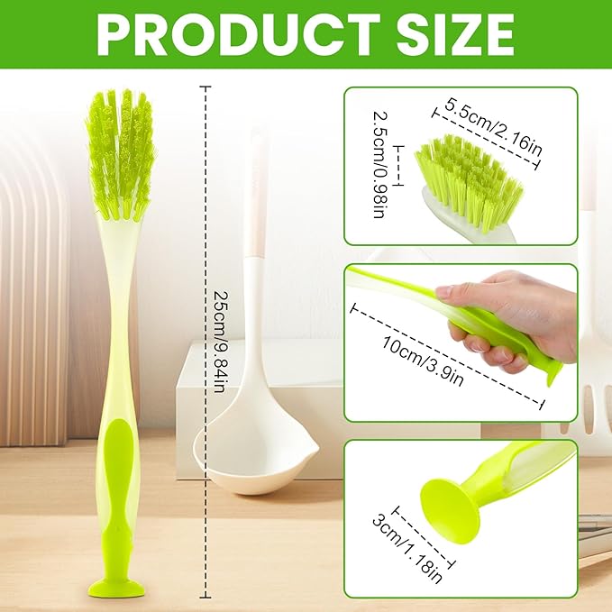Boao 15 Pieces Long Dish Brush with Handle Assorted Color Dishwashing Brush with Suction Cup Multipurpose Cleaning Tool for Kitchen, Toilet, Etc