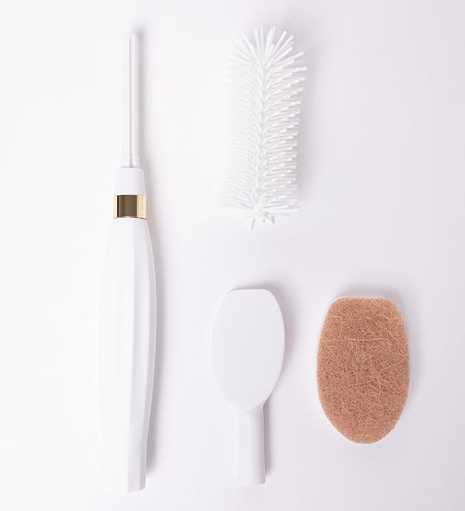 Spristle Wand Starter Set by Winnie & Lu – Premium Dish Wand & Bottle Washer Set, Interchangeable Sponge, Silicone Bristle Head, Eco-Friendly Cleaning (White & Gold)