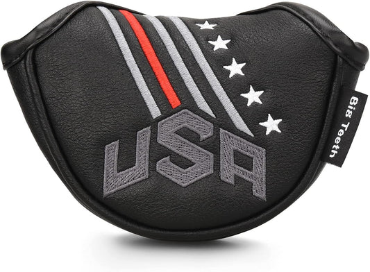 BIG TEETH Putter Cover Mallet Putter Cover Half Mallet Small Golf Headcover, Mini Club Head Protector Magnetic Closure Black Leather for Odyssey White Hot #5 Golf Rossie Tour Edge Chipper etc