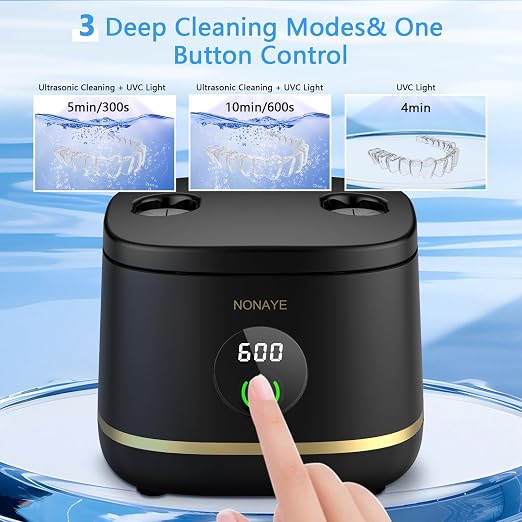 Dental Ultrasonic Retainer Cleaner Machine-45khz, Cleaning for Dentures, Mouth Guards, Aligners, Night Guards, Braces, Toothbrush Heads & Jewelry,Protable UV Retainer Cleaning Pod for Home &Travel