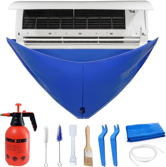 10 Pcs Mini Split Air Conditioner Cleaning Kit, Waterproof Air Conditioner Cleaning Bag with Drain Pipe and Support Plate, Wall-Mounted Dust Removal Home Air Conditioner Unit Mini Split Cleaning Bag