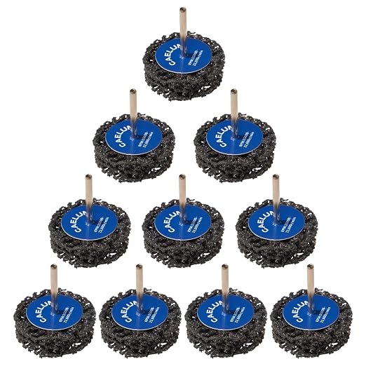 CAELUM 10 Pack 1.5" Strip Discs, Rust Removal Wheels for 1/8" Shank Rotary Tools, High Speed Grinding Discs for Paint, Oxide, Weld Cleanup, Scale Removal, Metal, Wood & Auto Repair
