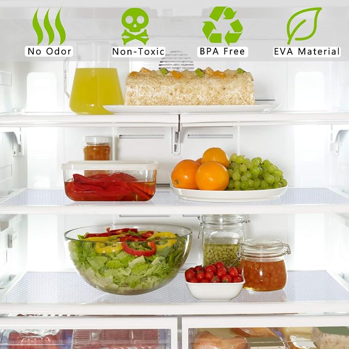HooTown Refrigerator, Fridge, Freezer Shelf Liner and Drawer Mats 17.5 Inch Wide x 6.5 Feet Long, Non Slip EVA Plastic Washable Waterproof Pads for Kitchen Cabinet, Pantry Closet, Cupboard, Clear
