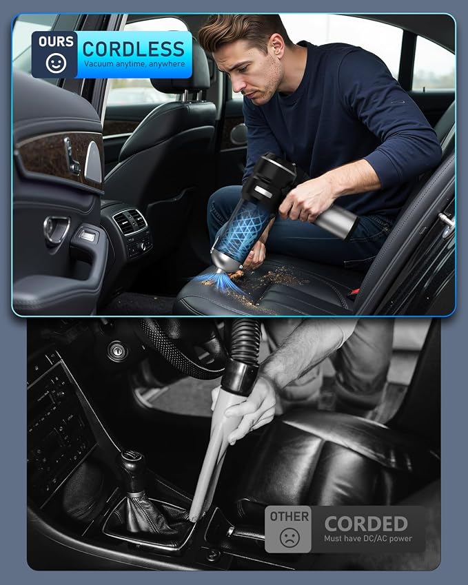 NEVERLAND Handheld Vacuum Cordless Car Vacuum - 15000PA High Power 4-in-1 Portable Foldable Small Detailing Kit, Rechargeable Hand Held Vacuum for Car Home Office
