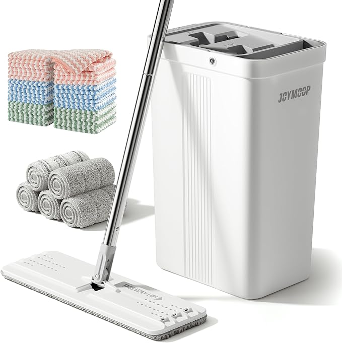 JOYMOOP Mop and Bucket with Wringer Set with Microfiber Cleaning Cloth, Househould Cleaning Tool of Floor Mop and Kitchen Towels