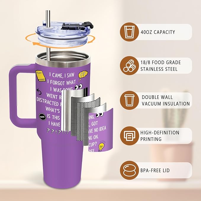 DUUV Birthday Gifts for Women Men, I Came I Saw I Forgot Tumbler 40 Oz, Gag Gifts for Grandma Grandpa Mom Dad Elderly Senior Citizen Old People, Gift for Retirement Birthday Christmas, 1PCS