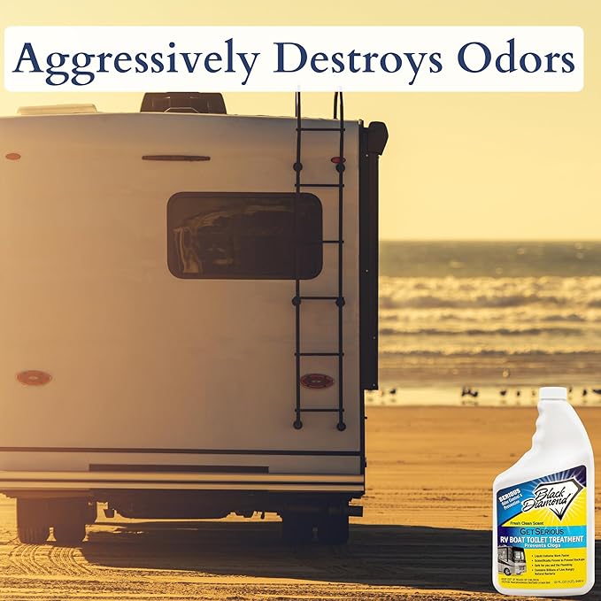 GET SERIOUS RV, Boat, Camper Chemical Toilet Holding Tank Treatment and Deodorizer. Works Faster Than Tablets or Packs in Grey and Black Water. Concentrated Stress Relief Fragrance. Eliminates Smells