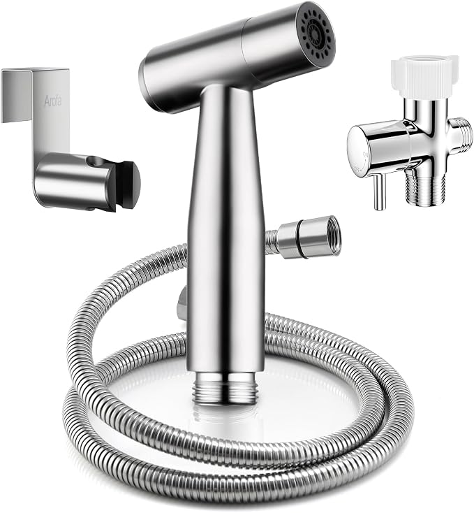 Arofa Hands-Free Handheld Bidet Sprayer for Toilet, Jet Spray Adjustable Water Flow Muslim Shower with Bidet Hose, Stainless Steel Toilet Faucet Kit for Baby Cloth Diaper Cleaning