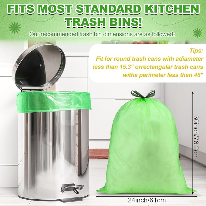 Dunzoom 200 Count 13 Gallon Compostable Trash Bags with Drawstring Tall Kitchen Food Scrap Waste Bag Heavy Duty Extra Thick 1 Mil Tear Resistant for Lawn Yard Home Kitchen Office