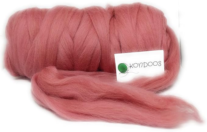 Kondoos Colored Natural Wool roving, 1 lb. Best Wool for Needle Felting, Wet Felting, handcrafts and Spinning. (Wild Watermelon, 1 lb)