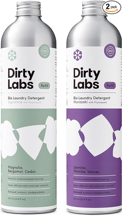 Dirty Labs | Bio-Liquid Laundry Detergent Refill Kit | Signature & Murasaki | 2x 80 Loads | Hyper-Concentrated | High Efficiency & Standard Machine Washing | Nontoxic, Biodegradable