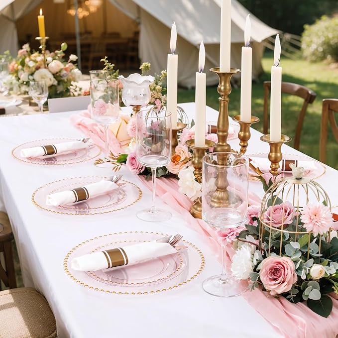 Supernal 100pack Rose Gold Plastic Silverware with Napkins, Prewrapped & Rolled Rose Gold Disposable Utensils, Elegant Pink Gold Cutlery Rolls for Wedding, Baby Shower & Party