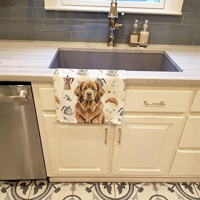 Caroline's Treasures Brown Newfoundland Coffee Bar Kitchen Towel Velour Plush Front and Cotton Loop Back Machine Washable