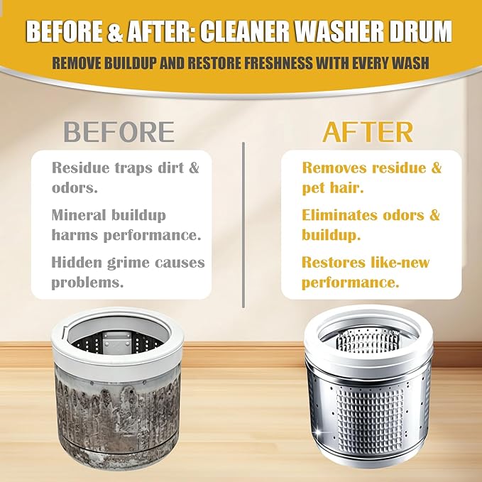Washing Machine Cleaner Tablets, 36 Tablets (18 Months), Works in HE, Top Load, and Front Load Washers, Helps Reduce Pet Hair and Stubborn Residue, Unscented (3)