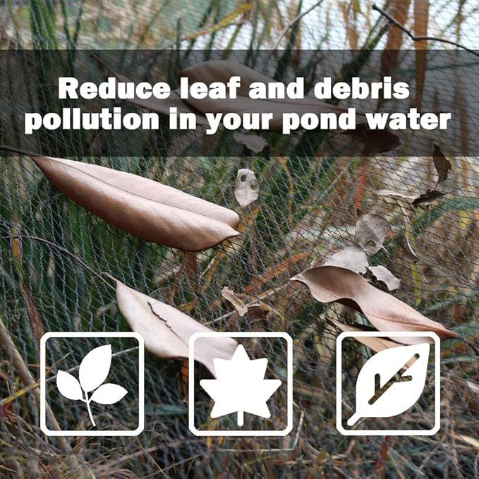 POYEE 14x14ft Pond Netting for Leaves Leaf Net Cover Pond Net with Small Fine Mesh Protecting Koi Fish from Birds Cats Stakes Included