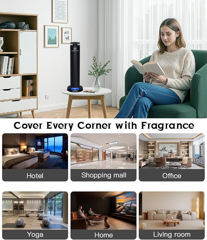 Waterless Diffuser,1800 Sq.Ft APP Control LED Light Ultra Quiet | 120ml Wireless Rechargeable Cold Air Essential Oil Diffusers, Button Control, Black Design, Modern Home & Bedroom