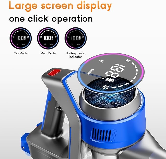 BSNAW Cordless Stick Vacuum Cleaner - Rechargeable, 35Kpa Powerful Vacuums with Detachable Battery Display, Max 45Mins Runtime, 8 in 1 Handheld Vacuum for Hardfloor & Carpets Pet Hair