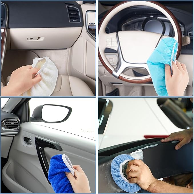Tallew 40 Pcs Car Orbital Buffer Polisher Pad 9 to 10 Inches Microfiber Polishing Pad Cover Bonnet Set Car Polisher Bonnet Including 20 Microfiber 10 Plush 10 Non Woven