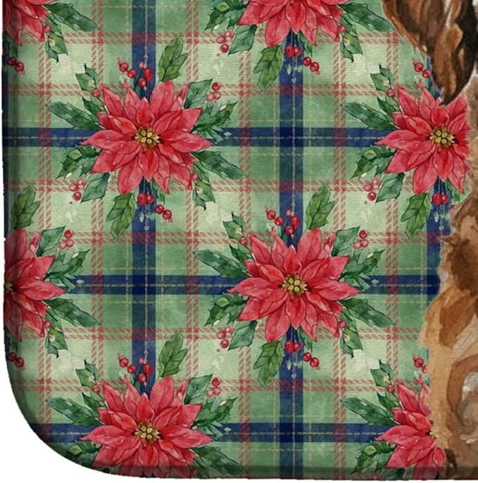 Caroline's Treasures Chocolate Labradoodle Christmas PoinsettIas Dish Drying Mat Absorbent Dish Drying Mat Pad for Kitchen Counter Dish Drainer Mat for Countertop, 14 x 21", Multicolor