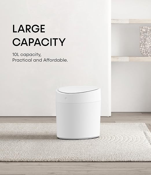 TOWNEW T AIR ONE Smart Trash Can, 2.6 Gallon Automatic Garbage Can with Self-Sealing and Self-Changing, Motion Sense Activated Rechargeable Trashcan for Living Room Bedroom Workshop Kitchen, White