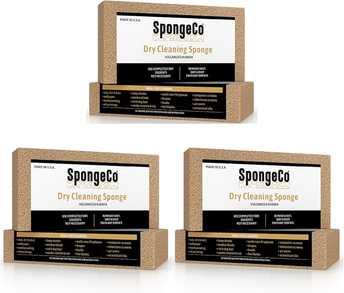 Dry Cleaning Soot Eraser Sponge - Pet Hair, Smoke, Soot, Dust and Dirt Remover - 3x6x1.5 (3 Pack)