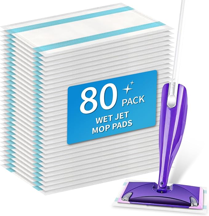 80 Pack Wet Jet Pads for Swiffer Wet Jet Spray Mop - 4 Layers Thickened Multi-Surface Mop Pads for Swiffer Wet Pads Refill, Safe for All Finished Floors, Heavy-Duty Dirt Locking | Super Absorbent