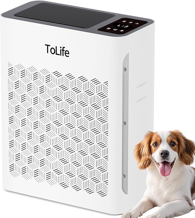 Tolife Air Purifier Large Room, HEPA Air Purifiers for Home Pets Hair with Washable Filter, Air Cleaner for Bedroom up to 1095 Ft² Dust Smoke Odor, Sleep Mode, Timer, White