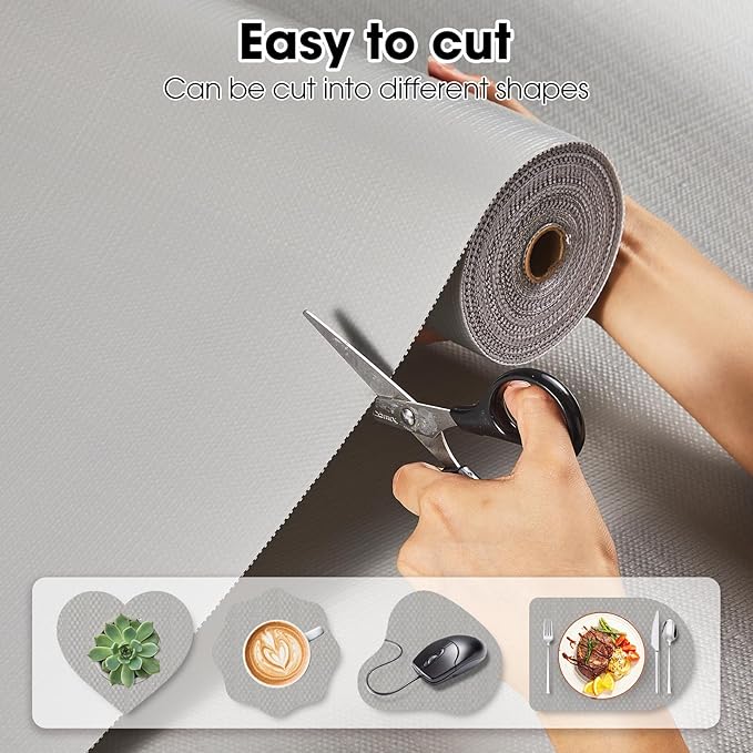 Drawer and Shelf Liner, Non-Slip Kitchen Cabinet Liners Non-Adhesive Thick Strong Grip Waterproof Washable Mats Protect Dresser Shelves Cupboard Bathroom Cabinets, Light Gray, 24 in X 30 FT