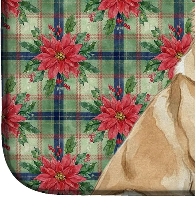 Caroline's Treasures Anatolian Shepherd Dog Christmas PoinsettIas Dish Drying Mat Absorbent Dish Drying Mat Pad for Kitchen Counter Dish Drainer Mat for Countertop, 14 x 21", Multicolor