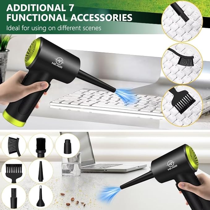 Compressed Air Duster, 3-Speed Cordless Electric Air Duster with LED Light, 100,000 RPM Air Blower, 6000mAh Rechargeable Battery, 7-Piece Accessory Set