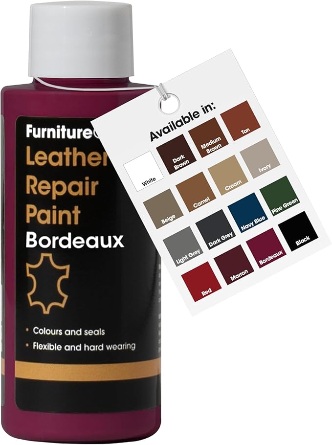 Furniture Clinic Leather Repair Paint | 2-in-1 Seal and Color | Use on Scratches, Tears, and Holes in Car Seats, Furniture | Quick and Easy Leather Repair Kit for Furniture (Bordeaux, 50ml / 1.7oz)