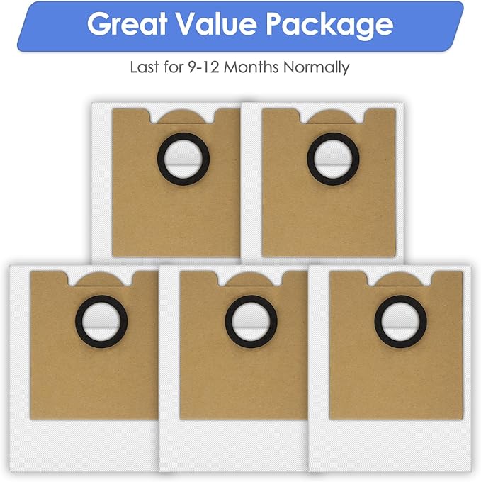 (5 Pack) M2 Plus Replacement Dust Bags Compatible with Lefant M2 Plus/ M2L Plus/ M2S Plus/ M350 Robot Vacuum, Accessories Kit, Vacuum Replacement Dust Bags, Vacuum Bags, Canister Bags, Disposable Bags