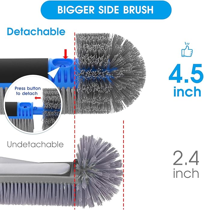 Upgraded Pool Brush Set - 20’’ 2-in-1 Heavy Duty Detachable Round Brush with Extra Side Brush for Cleaning Hard-to-Reach Corners, 9 FT Aluminum Extended Pool Pole with Hidden Hook Retriever