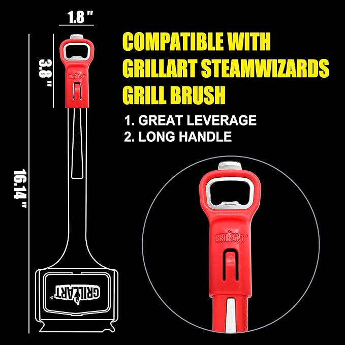 Bristle-Free Grill Brush with Water Soak Basin & Built-in Bottle Opener