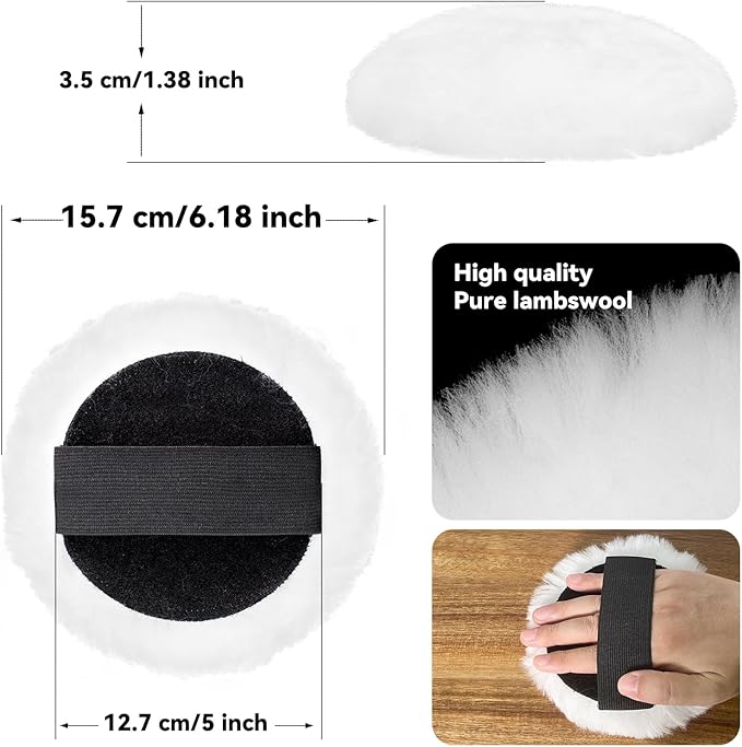 4 Pcs 5'' Reusable Lambswool Applicator Pads for Wood Stain, Waxes & Oil-Based Finishes