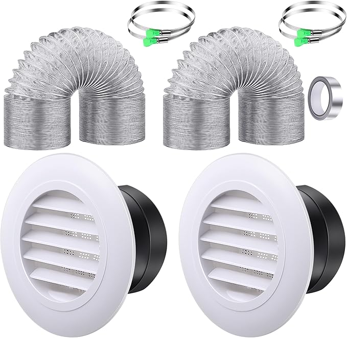 2 Set Dryer Vent Kit with Hose/duct Connector/wall Vents Cover, 4 Inch Dryer Vent Hose Through Wall Ducting Kit, Aluminum Ducting Tube Connector Soffit Vents for Ventilation, Air Circulatio