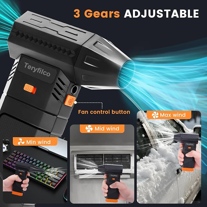 Compressed Air Duster, 130000RPM Cordless Electric Air Blower with Brushless Motor, 3-Speed Adjustable, Rechargeable Powerful Dust Cleaner for Keyboard, Car, Computer, Outdoor