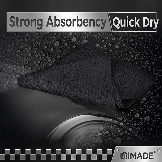 UNIMADE Microfiber Cleaning Cloth, 24 Pack Reusable Microfiber Towels for Cars Lint Free Cleaning Shop Towel Rags for Home Kitchen Automotive Bar Mechanic Restaurant Garage, 11"x 12", Black