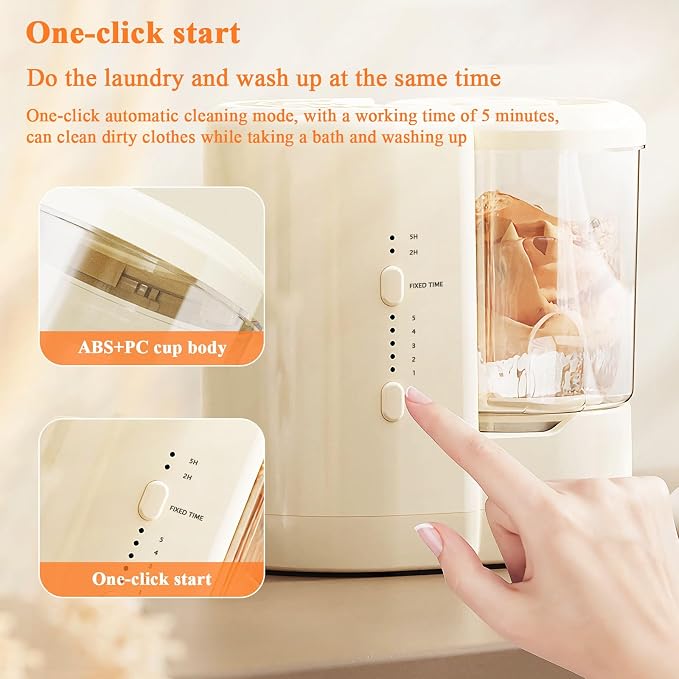 3-in-1 Electric Makeup Brush Cleaner & Mini Underwear Washing Machine & Makeup Brush Air Dryer with 2 Containers, Suitable for Cleaning Beauty Makeup Brush Set, Underwear and Socks, Beige