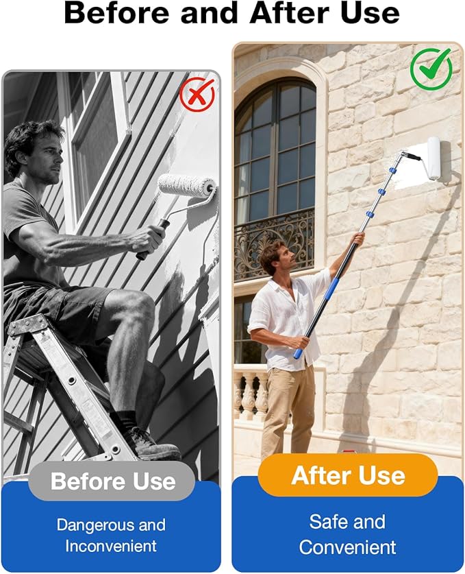 Telescoping Pole, 7-30 Ft with Joint Angle & Squeegee Adaptor, Aluminum Telescopic Paint Roller Extension Pole & Extendable Pole, Anti-Slip Foam Grip, Multi-Purpose Gutter Window Dust Cleaning Pole