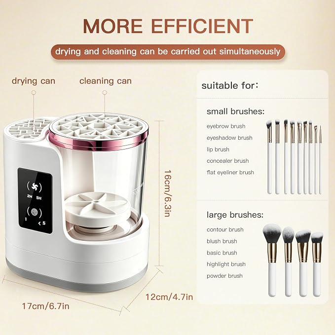 3-IN-1 Electric Makeup Brush Cleaner Machine and Dryer, SBMKK Automatic Make Up Brush Cleaner Tool, for All Size Brush Sponges Beauty Cosmetic Set