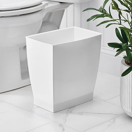 iDesign Small Plastic Bathroom Trash Can, Slim Rectangle Garbage Bin for Bedroom, Office, Dorm, 2-Pack, White