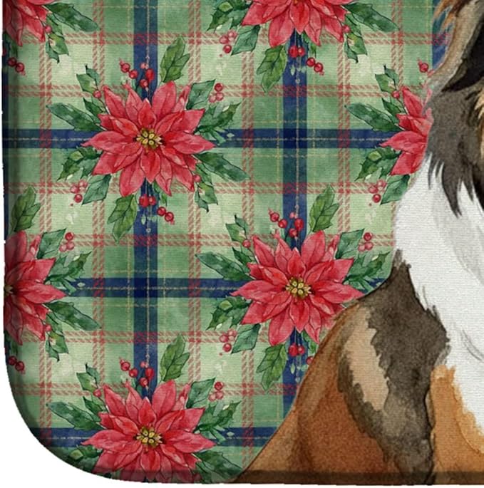 Caroline's Treasures Sable Collie Christmas PoinsettIas Dish Drying Mat Absorbent Dish Drying Mat Pad for Kitchen Counter Dish Drainer Mat for Countertop, 14 x 21", Multicolor