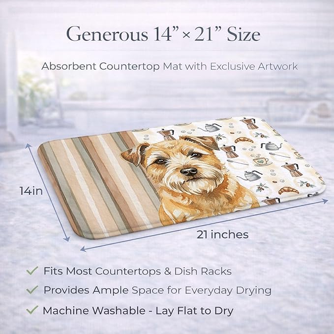 Caroline's Treasures Wheaten Border Terrier Coffee Bar Dish Drying Mat Absorbent Dish Drying Mat Pad for Kitchen Counter Dish Drainer Mat for Countertop, 14 x 21", Multicolor