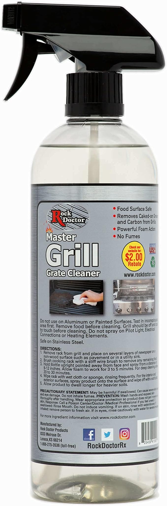 Rock Doctor Master Grill Grate Cleaner, 24 oz. Cleaning Spray for Drip Pans, Oven Grates, Smokers, and Components, Non-Abrasive Liquid Solution Removes Grease, Grime, and Dried Food – Pack of 1