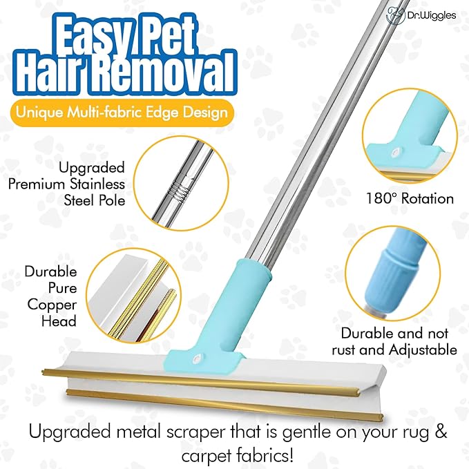 Pet Hair Removal Broom, Handheld Pet Hair Removal Rake & Reusable Lint Roller, Telescopic 56"" Adjustable Handle, Pet Hair Remover for Furniture, Carpet, Rugs, Cars and Bedding