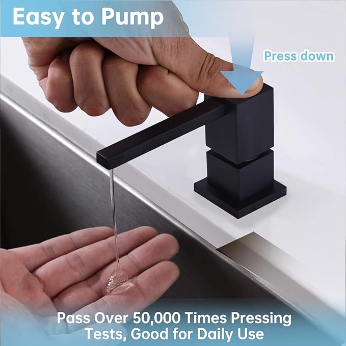 Soap Dispenser Square Built in Sinkwith 47'' Long Tube, Matte Black Brass Pump Head for Kitchen Sink with 17 oz Bottle