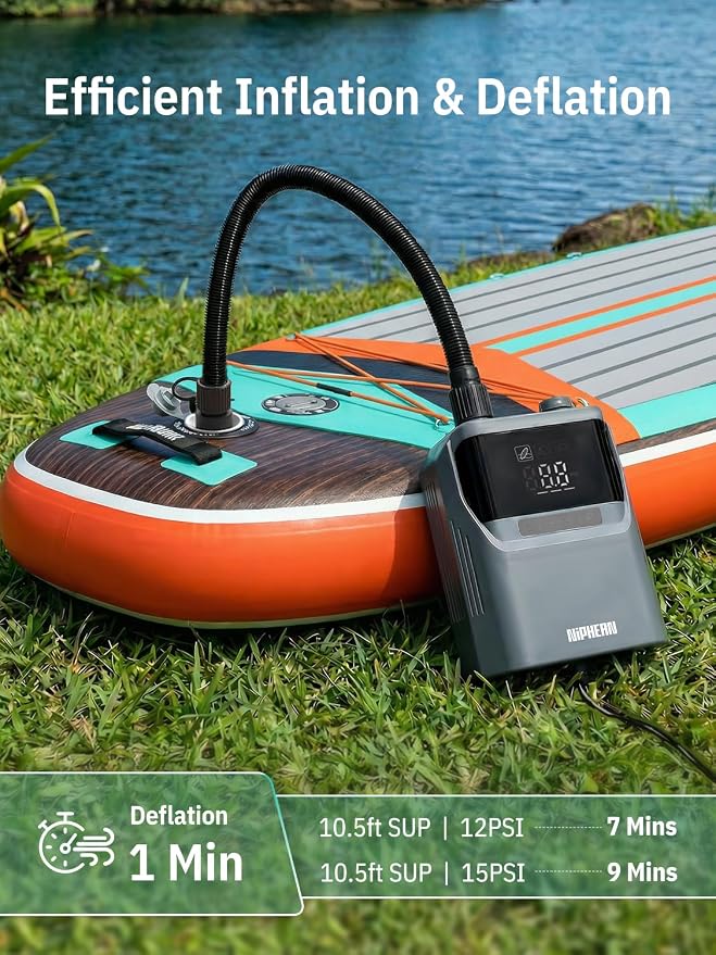 Niphean Paddle Board Electric Pump 50 PSI Air Pump with Dual Stage Auto Inflation & Deflation, 12V DC Car Connector Portable SUP Pump for Stand Up Paddle Board, Kayak, Boats, Tent and Tires